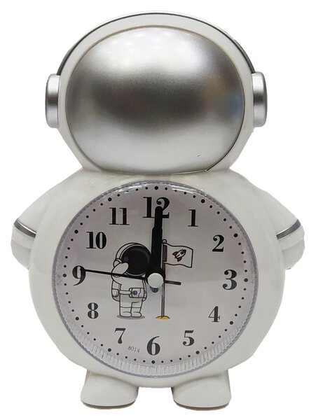 Ceas de masa desteptator pentru copii Pufo Astronaut, 15 cm, argintiu