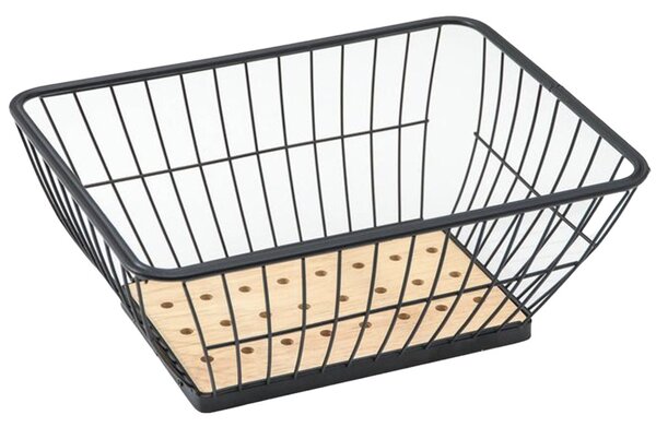 Fructiera metalica Pufo, cu fund din bambus, dreptunghiulara, 28 x 22.5 cm, negru