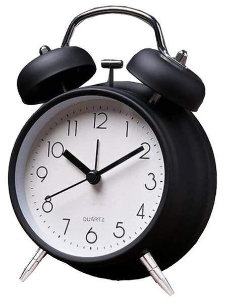 Ceas de masa desteptator Pufo Prime cu buton de iluminare cadran, metalic, 15 cm, negru