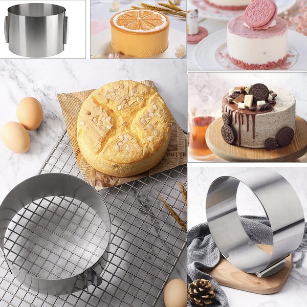 Inel metalic reglabil Pufo Cake pentru blat de tort, prajituri, inaltime 8.5 cm, argintiu
