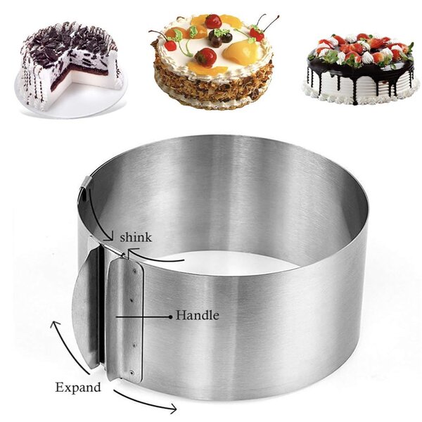 Inel metalic reglabil Pufo Cake pentru blat de tort, prajituri, inaltime 8.5 cm, argintiu