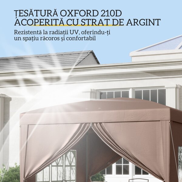 Outsunny Pavilion Pliabil cu 2 Uși, 2 Ferestre, 4 Panouri Laterale și Geantă de Transport, 2.95x2.95x2.58 m, Cafeniu | Aosom Romania