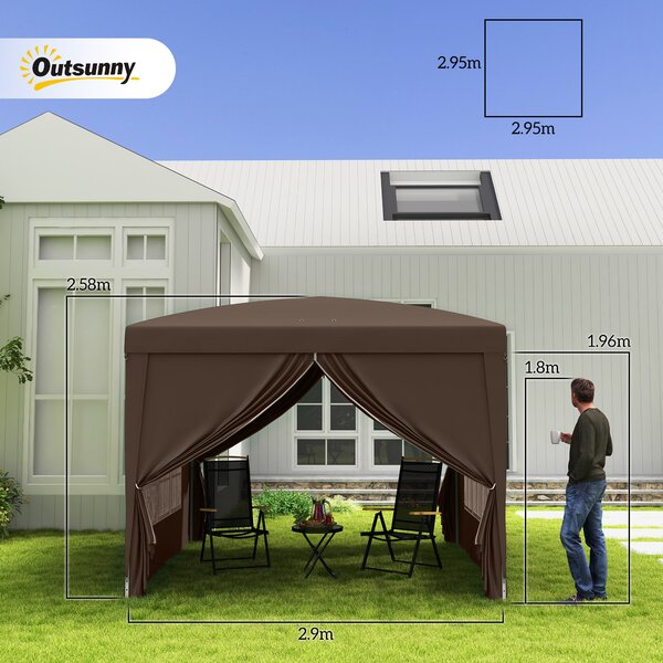 Outsunny Pavilion Pliabil cu 2 Uși, 2 Ferestre, 4 Panouri Laterale și Geantă de Transport, 2.95x2.95x2.58 m, Cafeniu | Aosom Romania