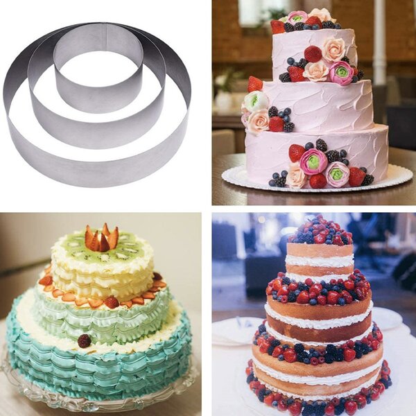 Set 3 forme metalice Pufo Cake pentru blat de tort, prajituri, argintiu- rezistente si usor de utilizat