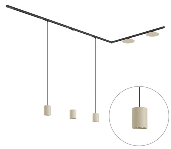Sistem de iluminat pe șină modern negru cu 3 lămpi suspendate și 2 plafoniere bej monofazate - Iconic Holt Pulley