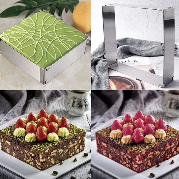 Forma metalica reglabila Pufo Cake pentru blat de tort, prajituri, argintiu- practica, durabila si usor de folosit
