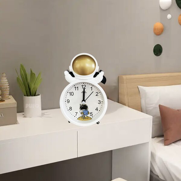 Ceas de masa desteptator pentru copii Pufo Astronautul Fericit, 15 cm, auriu