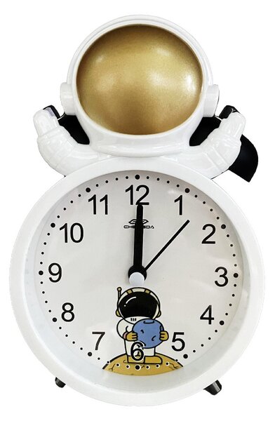 Ceas de masa desteptator pentru copii Pufo Astronautul Fericit, 15 cm, auriu