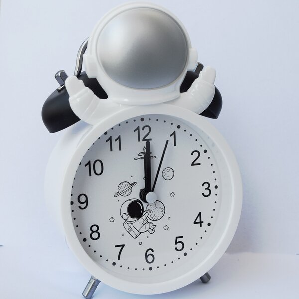 Ceas de masa desteptator pentru copii Pufo Astronautul Fericit, 15 cm, argintiu