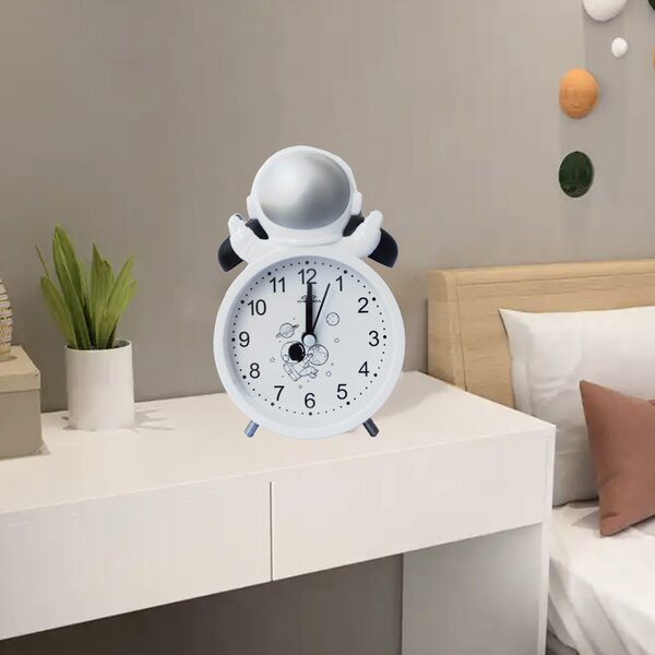 Ceas de masa desteptator pentru copii Pufo Astronautul Fericit, 15 cm, argintiu