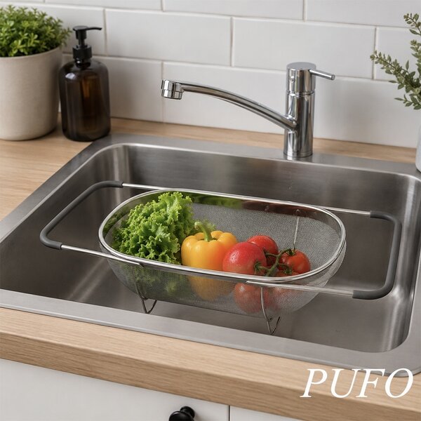 Strecuratoare extensibila din inox pentru chiuveta, 36 x 24 cm, argintiu/gri
