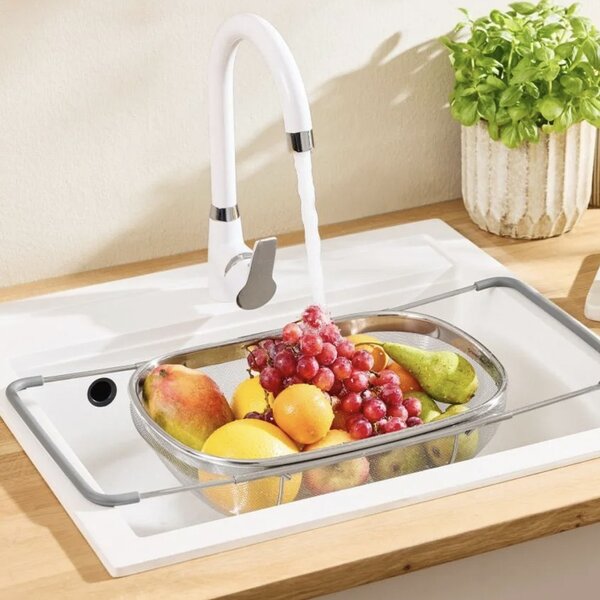 Strecuratoare extensibila din inox pentru chiuveta, 36 x 24 cm, argintiu/gri