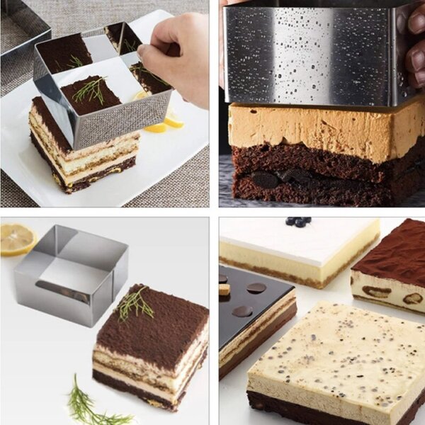 Set 3 forme metalice patrate Pufo Cake pentru blat de tort, prajituri, argintiu- rezistente si usor de utilizat