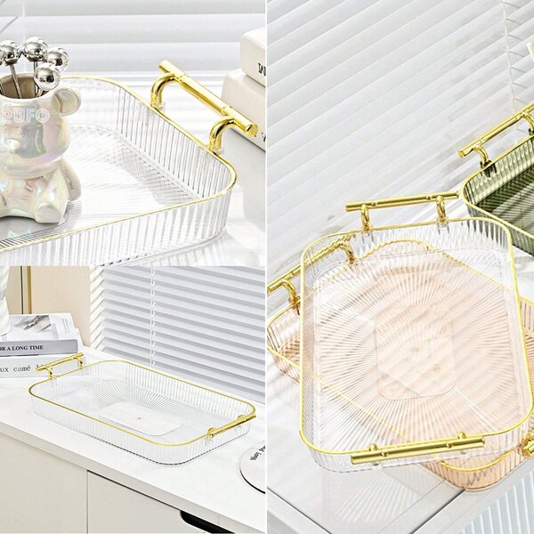 Tava decorativa Pufo Ellegant pentru servire aperitive, prajituri, fructe, cu manere, 32 cm