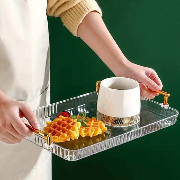 Tava decorativa Pufo Ellegant pentru servire aperitive, prajituri, fructe, cu manere, 32 cm