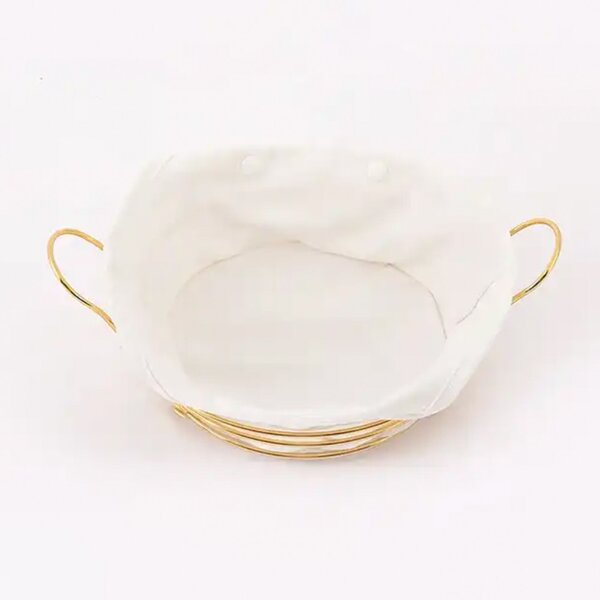 Cos metalic rotund Pufo Luxury Premium de bucatarie pentru servire paine, cu husa detasabila textila, 24 x 24 cm, auriu