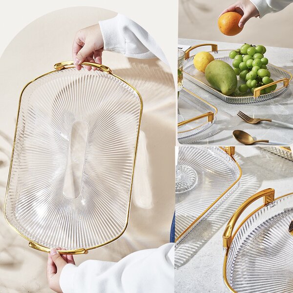 Tava decorativa Pufo Ellegant pentru servire aperitive, prajituri, fructe, cu manere rotunde, 35 cm