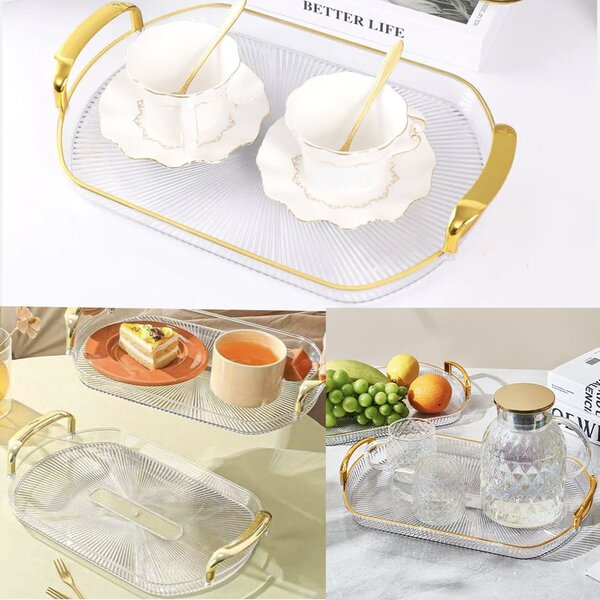 Tava decorativa Pufo Ellegant pentru servire aperitive, prajituri, fructe, cu manere rotunde, 35 cm