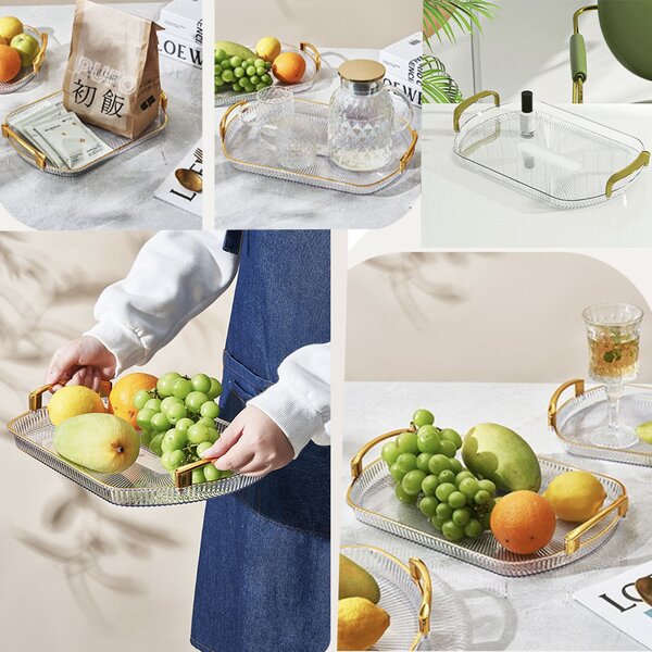 Tava decorativa Pufo Ellegant pentru servire aperitive, prajituri, fructe, cu manere rotunde, 35 cm