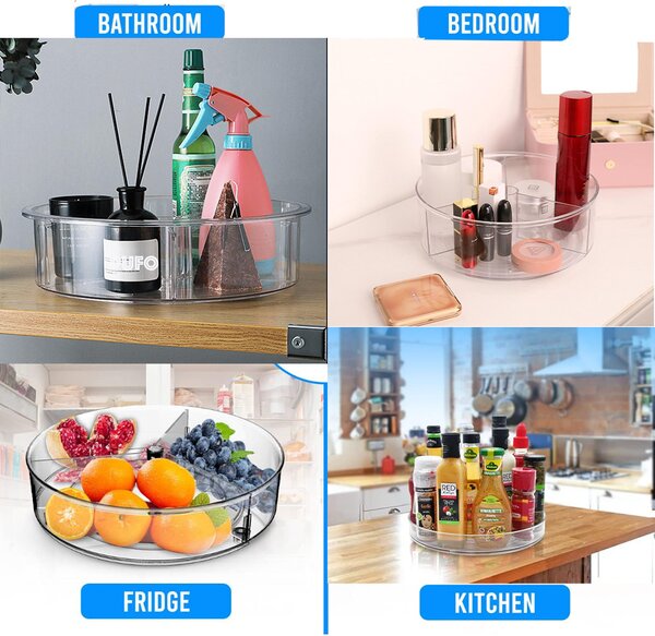 Organizator rotativ tip tava Pufo cu 3 compartimente pentru frigider sau dulap, 23 cm