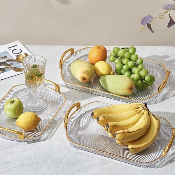 Tava decorativa Pufo Ellegant pentru servire aperitive, prajituri, fructe, cu manere rotunde, 35 cm