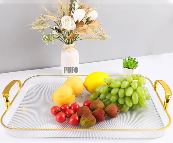 Tava decorativa Pufo Ellegant pentru servire aperitive, prajituri, fructe, cu manere rotunde, 35 cm