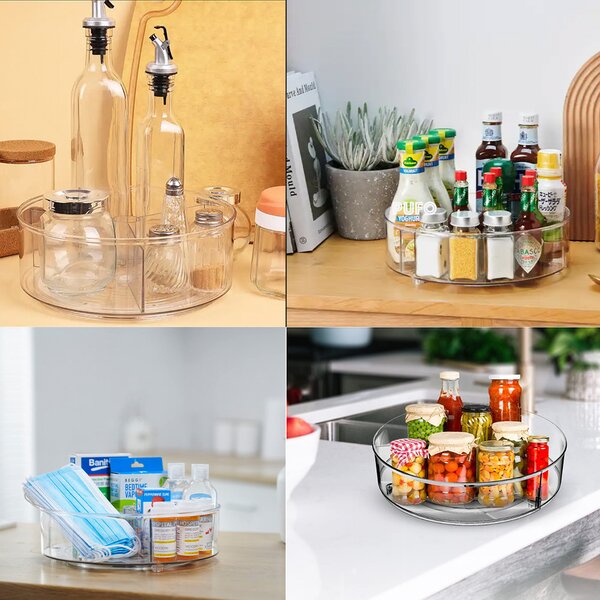Organizator rotativ tip tava Pufo cu 3 compartimente pentru frigider sau dulap, 23 cm