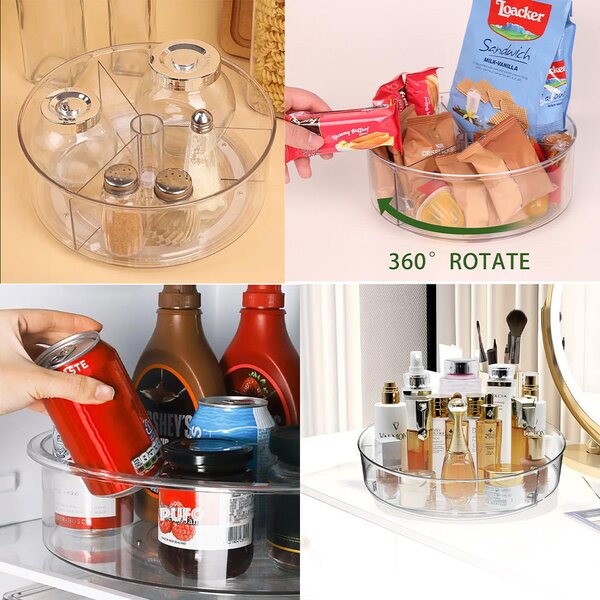 Organizator rotativ tip tava Pufo cu 3 compartimente pentru frigider sau dulap, 23 cm