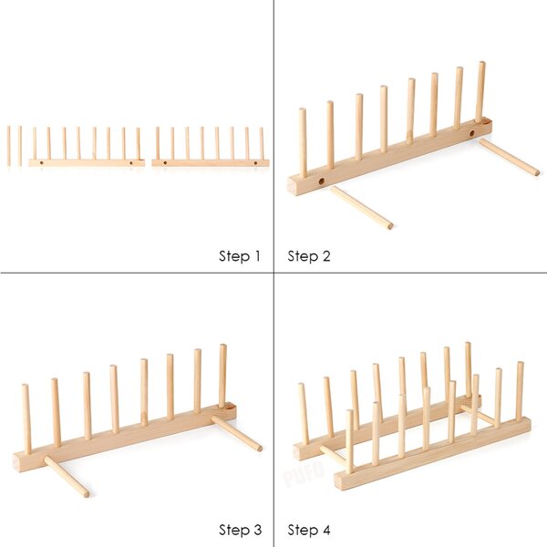 Suport Pufo din lemn pentru organizare si depozitare farfurii si vase, 39 x 12 cm