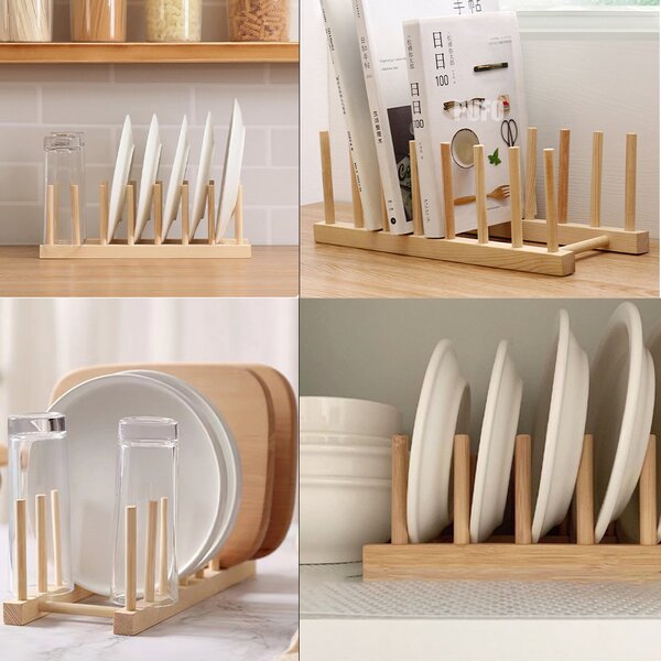 Suport Pufo din lemn pentru organizare si depozitare farfurii si vase, 39 x 12 cm