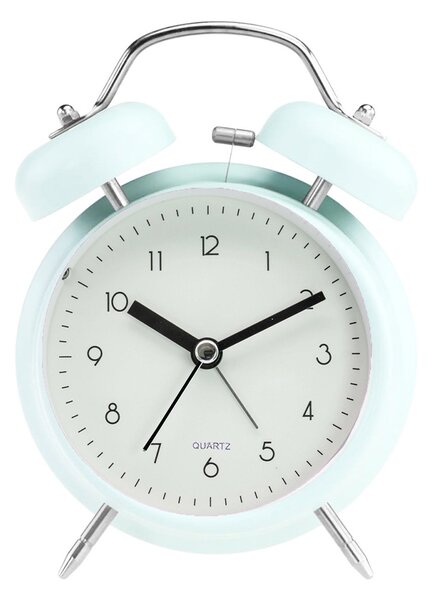 Ceas de masa desteptator Pufo Prime cu buton de iluminare cadran, metalic, 15 cm, turcoaz