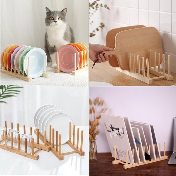 Suport Pufo din lemn pentru organizare si depozitare farfurii si vase, 39 x 12 cm