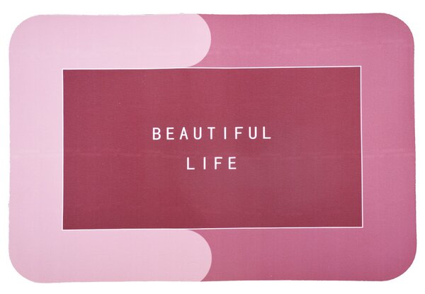 Covoras pentru baie antiderapant Pufo Life is Beautiful, 58 x 38 cm, roz