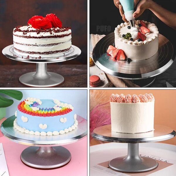 Platou Rotativ Tort Profesional Pufo Cake, Inox 30 cm - Antiderapant, Horeca & Cofetării