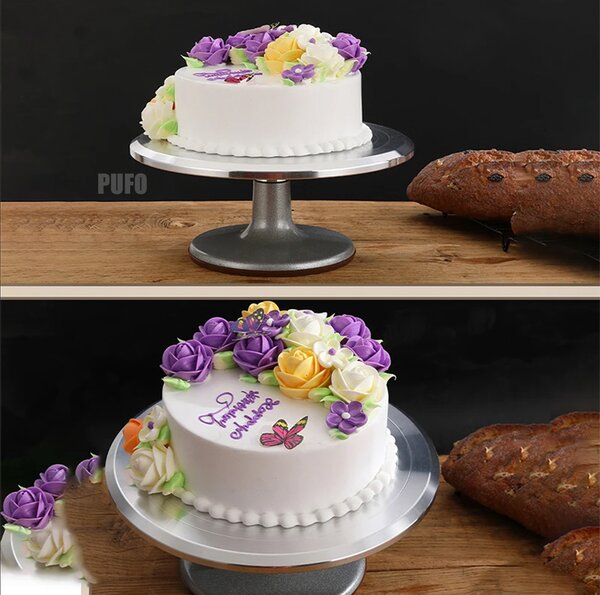 Platou Rotativ Tort Profesional Pufo Cake, Inox 30 cm - Antiderapant, Horeca & Cofetării