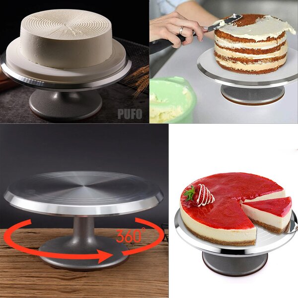 Platou Rotativ Tort Profesional Pufo Cake, Inox 30 cm - Antiderapant, Horeca & Cofetării