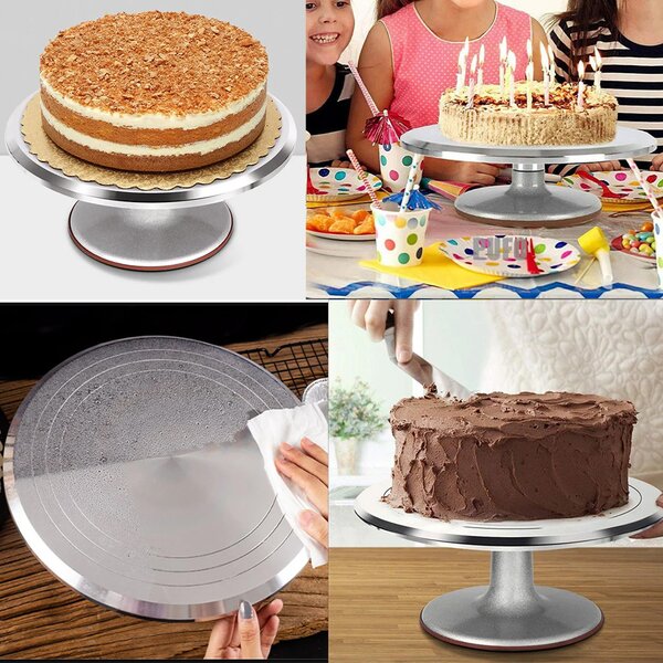 Platou Rotativ Tort Profesional Pufo Cake, Inox 30 cm - Antiderapant, Horeca & Cofetării