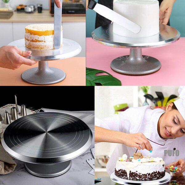 Platou Rotativ Tort Profesional Pufo Cake, Inox 30 cm - Antiderapant, Horeca & Cofetării