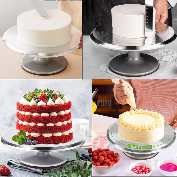 Platou Rotativ Tort Profesional Pufo Cake, Inox 30 cm - Antiderapant, Horeca & Cofetării