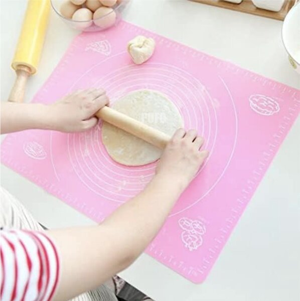 Plansa modelatoare din silicon Pufo Paste pentru masurat, rulat sau framantat aluat de patiserie, cofetarie, brutarie, 69 x 49 cm, roz