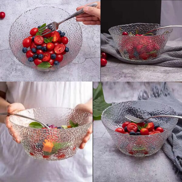 Bol elegant din sticla Pufo Glassy pentru servit salata, fructe, fursecuri, 21 x 11 cm