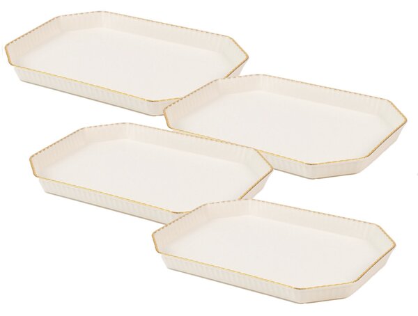 Set 4 tavi dreptunghiulare Pufo Gentle pentru servire aperitive, dulciuri, bomboane, 20 x 15 cm, alb