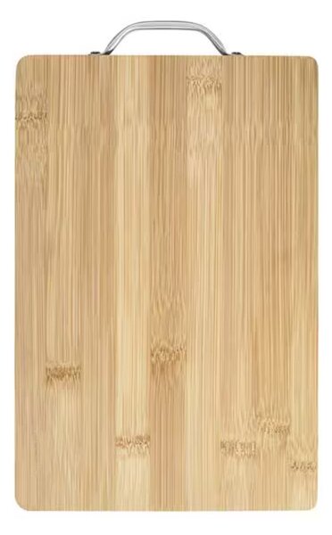 Tocator de bucatarie universal Pufo din lemn de bambus cu maner din metal, maro, 32 x 22 cm