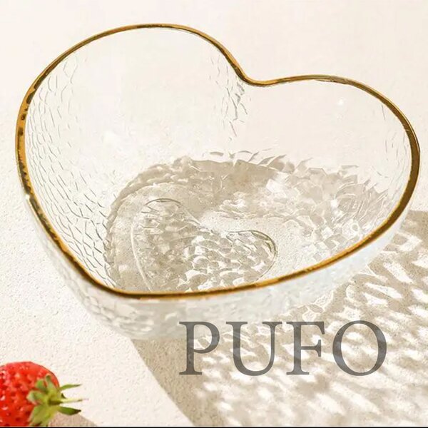 Bol elegant Pufo Gold Heart pentru servire alune, fistic, bomboane, fructe, gustari, 21 cm– design rafinat in forma de inima