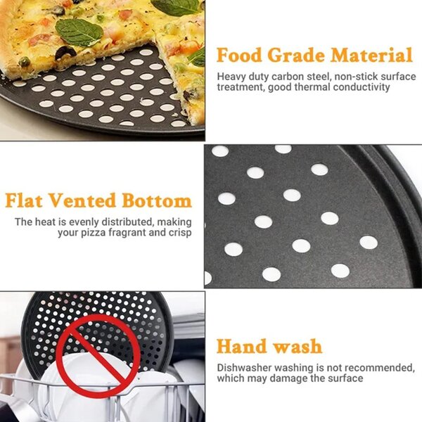Tava cuptor rotunda Pufo Cook cu gauri pentru copt pizza, aluat, servire mancare, antiaderenta, 29 cm