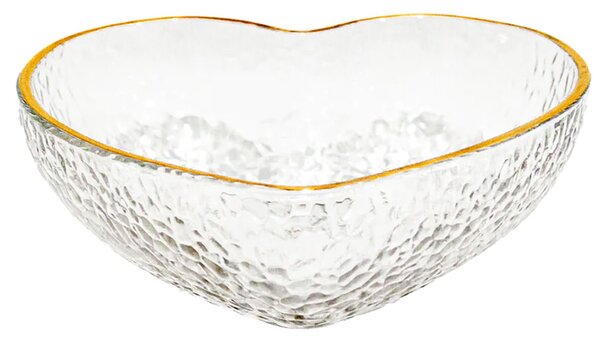 Bol elegant Pufo Gold Heart pentru servire alune, fistic, bomboane, fructe, gustari, 21 cm– design rafinat in forma de inima