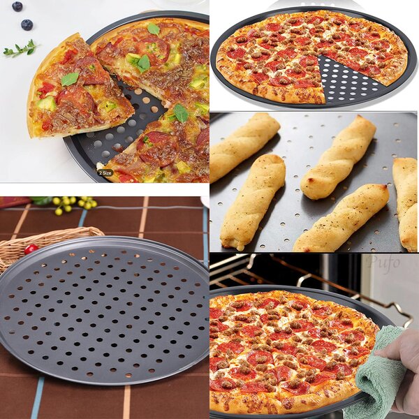 Tava cuptor rotunda Pufo Cook cu gauri pentru copt pizza, aluat, servire mancare, antiaderenta, 29 cm