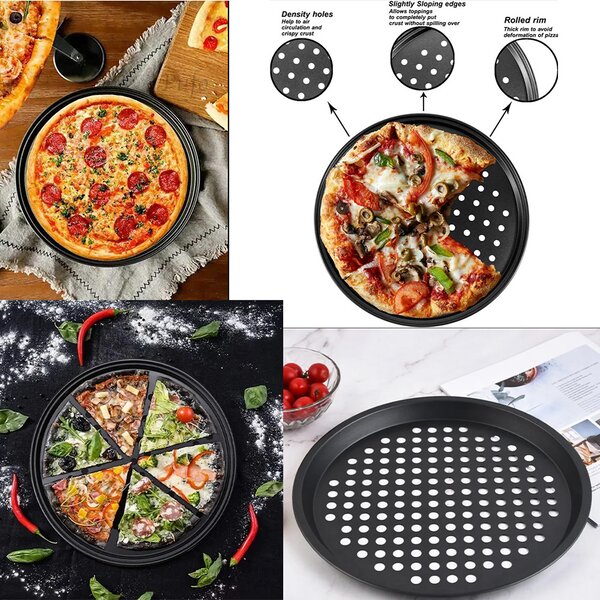 Tava cuptor rotunda Pufo Cook cu gauri pentru copt pizza, aluat, servire mancare, antiaderenta, 29 cm