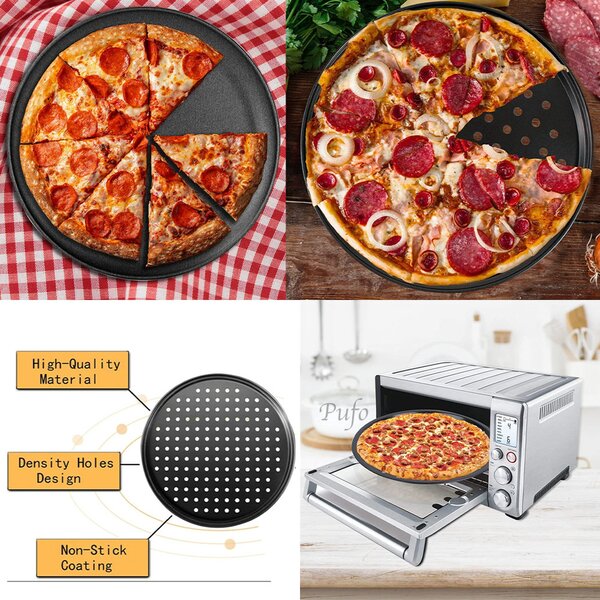 Tava cuptor rotunda Pufo Cook cu gauri pentru copt pizza, aluat, servire mancare, antiaderenta, 29 cm