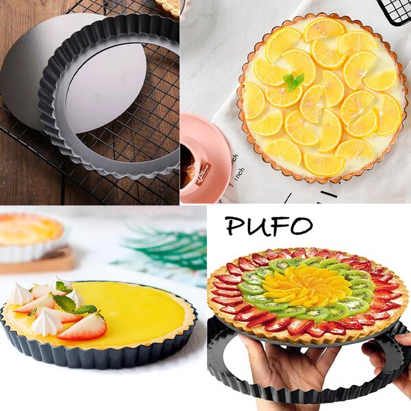 Tava rotunda metalica Pufo Cookies pentru prajituri, placinte, cu baza detasabila, 28 cm